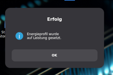 Energieprofil auf Leistung gesetzt Bestätigungsdialog