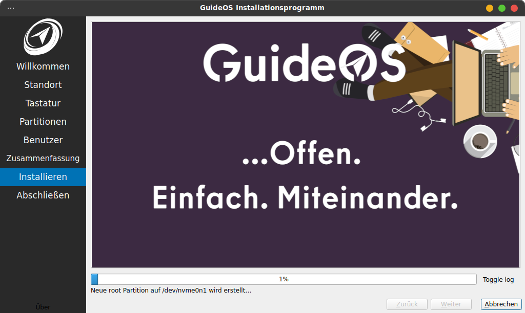 GuideOS Installationsprogramm Benutzeroberfläche