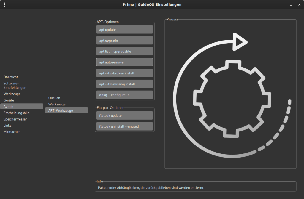 Primo GuideOS Einstellungen für APT und Flatpak.
